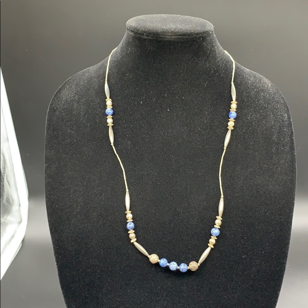 Vintage liquid silver bench bead lapis necklace